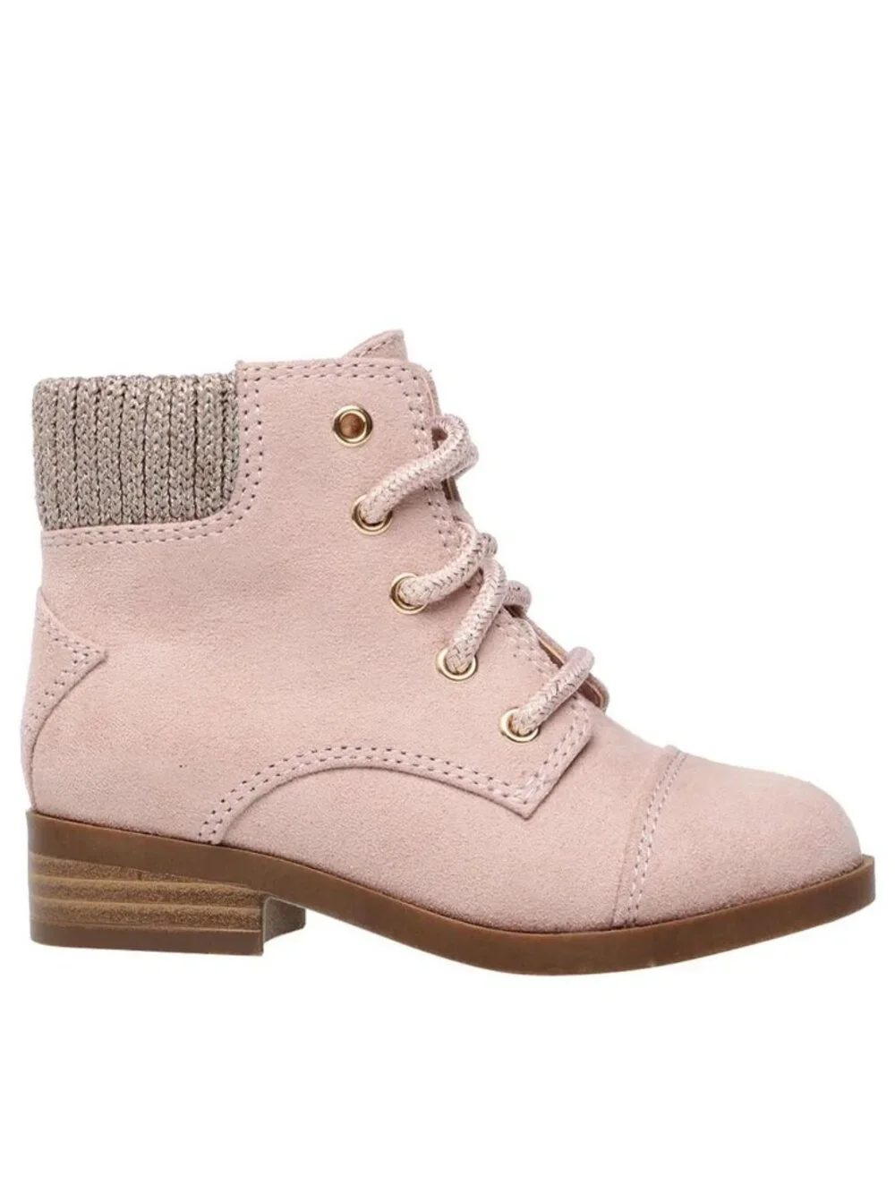 Wonder Nation Girls Size 3 Booties Lace-Up Pink Knitted Cuff Gold Accents